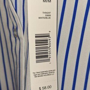 Tahari Button Down Shirt Women’s M Blue White Striped NWT Classic Blouse $58